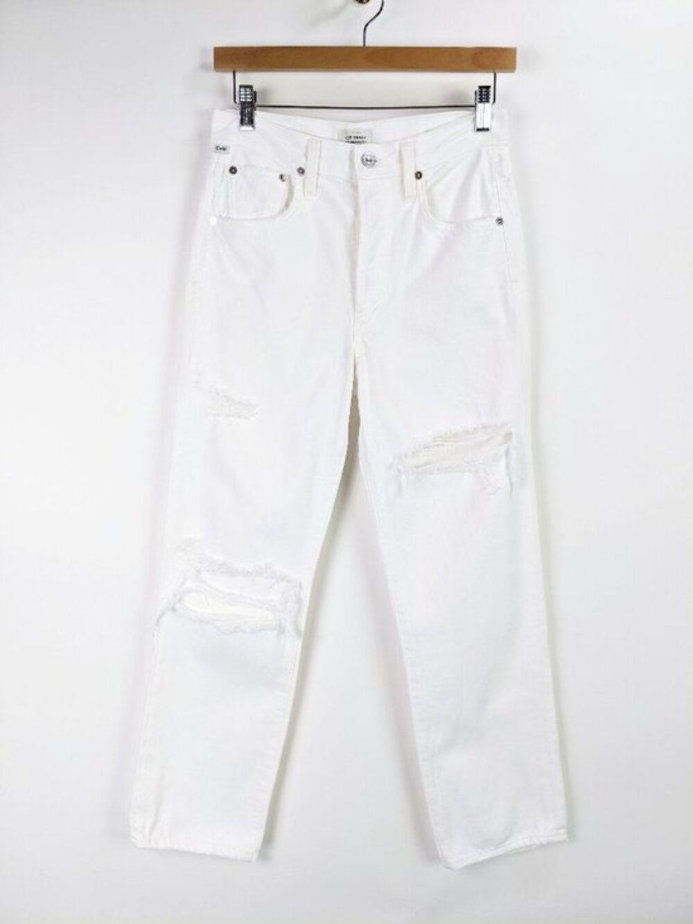 Citizens of Humanity Premium Vintage Emery Crop Distressed White Jeans Size 23